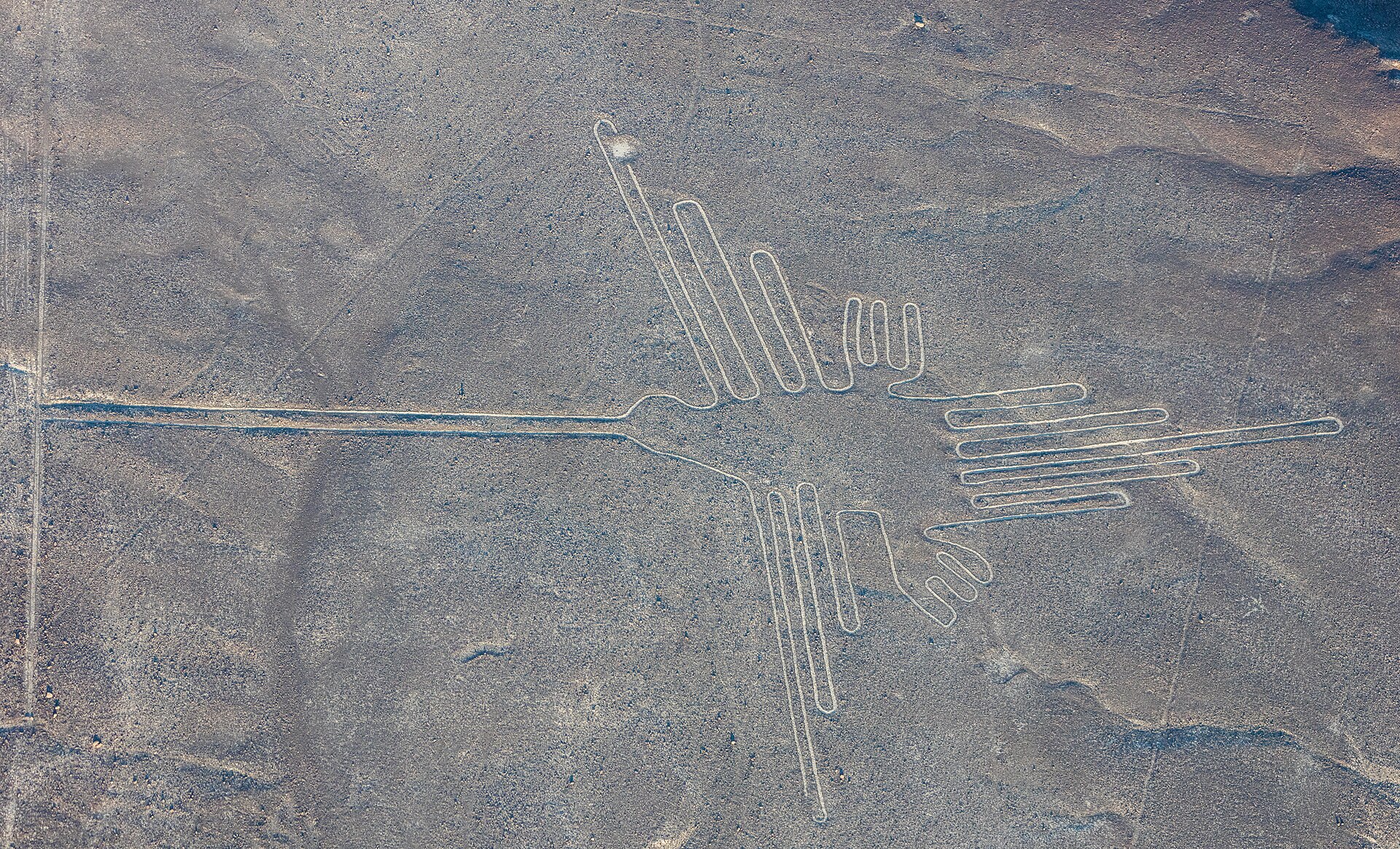 Geoglifos de las líneas de Nazca vistos desde el aire sobre el desierto peruano